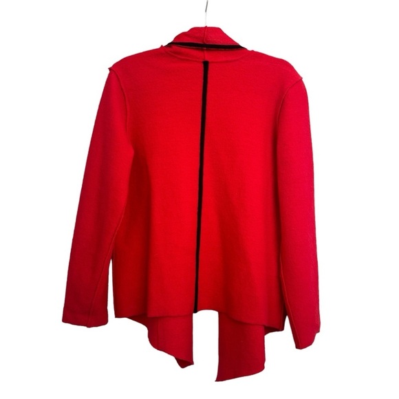 Chico’s Women’s Trimmed Traci Drape-front Cardigan Solid Red Wool Size 2 Sweater - Picture 2 of 12